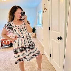 Dodo Bar Or White Pink Black Tassel Embroidered Mini Dress M/L